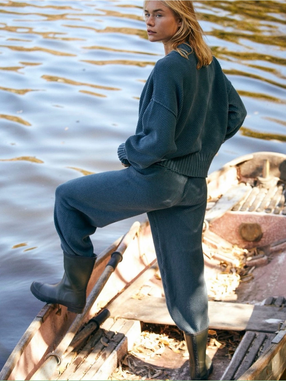 Free People Cardi Knit Jogger set in Balsam